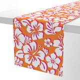 White and Hot Pink Hawaiian Flowers on Orange Table Runner - Extremely Stoked