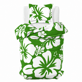 Fresh Green & White Hawaiian Flowers Duvet Cover – Large Scale – Extremely Stoked® Eco Luxe Beach Bedding