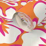 Orange, White and Hot Pink Hawaiian Flowers Wallpaper - Extremely Stoked® Eco Beach Luxe Collection