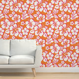 Orange, White and Hot Pink Hawaiian Flowers Wallpaper - Extremely Stoked® Eco Beach Luxe Collection
