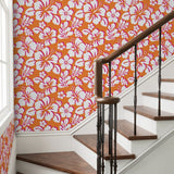 Orange, White and Hot Pink Hawaiian Flowers Wallpaper - Extremely Stoked® Eco Beach Luxe Collection