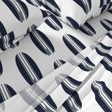 Navy Blue and Grey Classic Surfboards Sheet Set from Surfer Bedding™️ Large Scale - Extremely Stoked