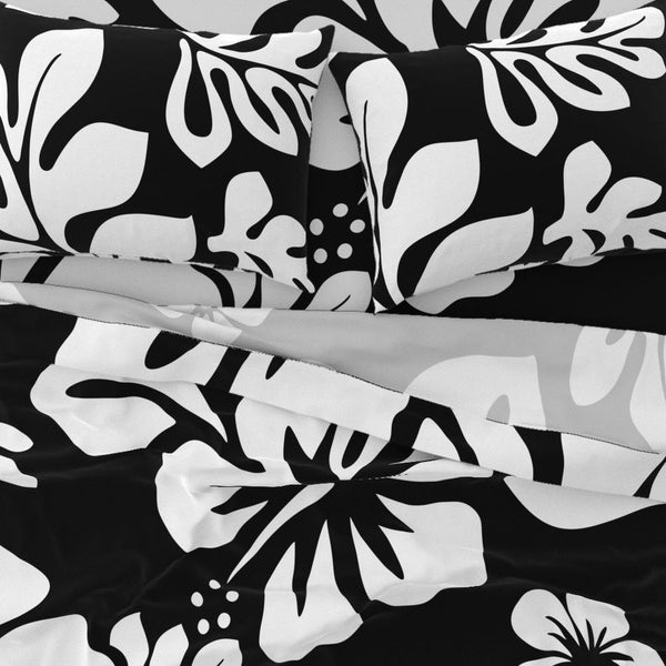 Black and White Hawaiian Flowers Sheet Set from Surfer Bedding™️ Large Scale - Extremely Stoked