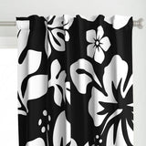 Black and White Hawaiian Flowers Window Curtains