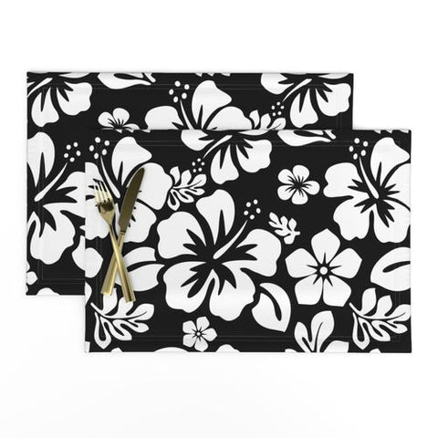 White Hawaiian Flowers on Black Placemats - Extremely Stoked