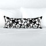 White and Black Hawaiian Flowers Extra Long Lumbar Throw Pillow - Extremely Stoked