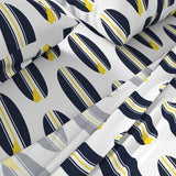 Navy Blue, White and Yellow Classic Surfboards Sheet Set from Surfer Bedding™️ Large Scale - Extremely Stoked