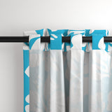 Aqua Blue Hawaiian Flowers on White Window Curtains - Extremely Stoked® Eco Beach Luxe Collection - Medium Scale