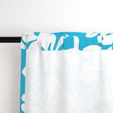 Aqua Blue Hawaiian Flowers on White Window Curtains - Extremely Stoked® Eco Beach Luxe Collection - Medium Scale