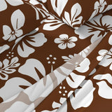White Hawaiian Flowers on Chocolate Brown Sheet Set from Surfer Bedding™️ Medium Scale - Extremely Stoked