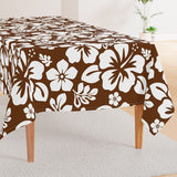 Brown and White Hawaiian Flowers Square and Rectangular Tablecloth - Extremely Stoked