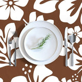 Brown and White Hawaiian Flowers Square and Rectangular Tablecloth - Extremely Stoked