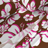 Chocolate Brown, Surfer Girl Pink and White Hawaiian Flowers Sheet Set from Surfer Bedding™️ Medium Scale - Extremely Stoked