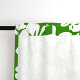 White Hawaiian Flowers on Fresh Green Window Curtains - Extremely Stoked® Eco Beach Luxe Collection - Medium Scale
