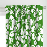 White Hawaiian Flowers on Fresh Green Window Curtains - Extremely Stoked® Eco Beach Luxe Collection - Medium Scale