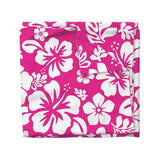 White Hibiscus and Hawaiian Flowers on Surfer Girl Pink Duvet Cover -Medium Scale - Extremely Stoked