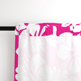 White Hawaiian Flowers on Hot Pink Window Curtains - Extremely Stoked® Eco Beach Luxe Collection - Medium Scale