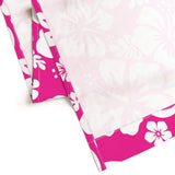 White Hawaiian Flowers on Hot Pink Window Curtains - Extremely Stoked® Eco Beach Luxe Collection - Medium Scale