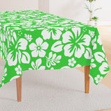 Lime Green and White Hawaiian Flowers Square and Rectangular Tablecloth - Extremely Stoked