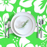 Lime Green and White Hawaiian Flowers Square and Rectangular Tablecloth - Extremely Stoked