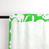 White Hawaiian Flowers on Lime Green Window Curtains - Extremely Stoked® Eco Beach Luxe Collection - Medium Scale