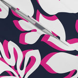 Navy Blue, Surfer Girl Pink and White Hibiscus and Hawaiian Flowers Duvet Cover - Medium Scale - Extremely Stoked
