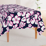 Hot Pink and White Hawaiian Flowers on Navy Blue Square and Rectangular Tablecloth - Extremely Stoked