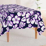 Purple and White Hawaiian Flowers on Navy Blue Square and Rectangular Tablecloth - Extremely Stoked