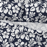 White Hawaiian Flowers on Navy Blue Sheet Set from Surfer Bedding™️ Medium Scale - Extremely Stoked