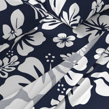White Hawaiian Flowers on Navy Blue Sheet Set from Surfer Bedding™️ Medium Scale - Extremely Stoked