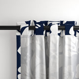White Hawaiian Flowers on Navy Blue Window Curtains - Extremely Stoked® Eco Beach Luxe Collection - Medium Scale