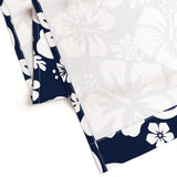 White Hawaiian Flowers on Navy Blue Window Curtains - Extremely Stoked® Eco Beach Luxe Collection - Medium Scale