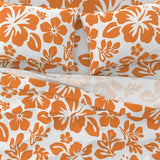 Juicy Orange Hawaiian Flowers on White Sheet Set from Surfer Bedding™️ Medium Scale - Extremely Stoked