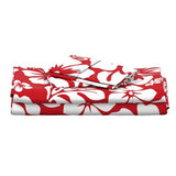 White Hawaiian Flowers on Surfer Red Sheet Set from Surfer Bedding™️ Medium Scale - Extremely Stoked