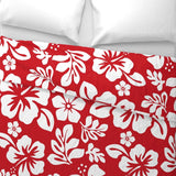 Red and White Hibiscus and Hawaiian Flowers Duvet Cover -Medium Scale - Extremely Stoked