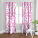 White Hawaiian Flowers on Pink Window Curtains - Extremely Stoked® Eco Beach Luxe Collection - Medium Scale