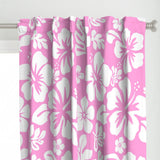 White Hawaiian Flowers on Pink Window Curtains - Extremely Stoked® Eco Beach Luxe Collection - Medium Scale