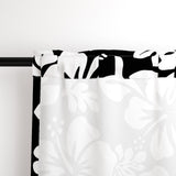 White Hawaiian Flowers on Black Window Curtains - Extremely Stoked® Eco Beach Luxe Collection - Medium Scale