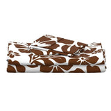 Chocolate Brown Hawaiian Flowers on White Sheet Set from Surfer Bedding™️ Medium Scale - Extremely Stoked