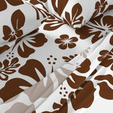 Chocolate Brown Hawaiian Flowers on White Sheet Set from Surfer Bedding™️ Medium Scale - Extremely Stoked