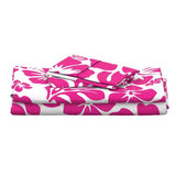 Surfer Girl Pink Hawaiian Flowers on White Sheet Set from Surfer Bedding™️ Medium Scale - Extremely Stoked