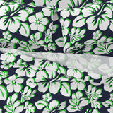 Navy Blue, Lime Green and White Hawaiian Flowers Sheet Set from Surfer Bedding™️ Medium Scale - Extremely Stoked