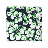 Navy Blue, Lime Green and White Hibiscus and Hawaiian Flowers Duvet Cover -Medium Scale - Extremely Stoked