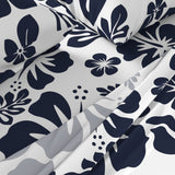 Navy Blue Hawaiian Flowers on White Sheet Set from Surfer Bedding™️ Medium Scale - Extremely Stoked