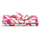 Surfer Girl Pink, Juicy Orange and White Hawaiian Flowers Sheet Set from Surfer Bedding™️ Medium Scale - Extremely Stoked
