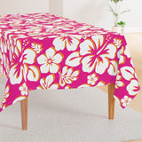 Orange and White Hawaiian Flowers on Hot Pink Square and Rectangular Tablecloth - Extremely Stoked