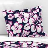 Navy Blue, Hot Pink and White Hibiscus Flowers Pillow Sham