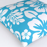 Aqua Blue and White Hawaiian Flowers Euro Pillow Sham – Extremely Stoked® Eco Beach Luxe Collection