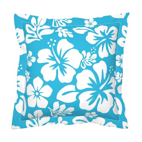 Aqua Blue and White Hawaiian Flowers Euro Pillow Sham – Extremely Stoked® Eco Beach Luxe Collection