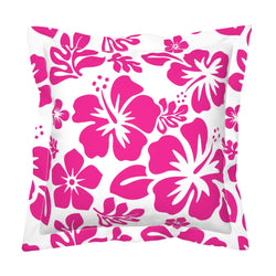 Hot Pink Hawaiian Flowers on White Euro Pillow Sham – Extremely Stoked® Eco Beach Luxe Collection